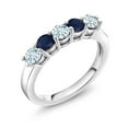 thumbnail image 1 of Gem Stone King 925 Sterling Silver Sky Blue Aquamarine and Blue Sapphire 5-Stone Wedding Anniversary Band Ring for Women (0.95 Cttw, Gemstone March Birthstone, Size 8), 1 of 3