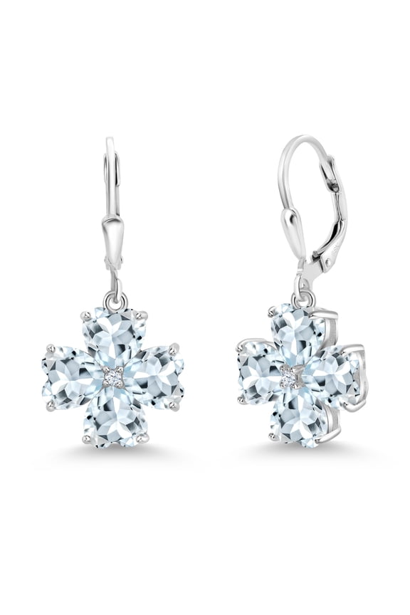 925 Sterling Silver Sky Blue Aquamarine Dangle Earrings for Women (5.86 Cttw, Gemstone March Birthstone, Heart Shape 6MM)