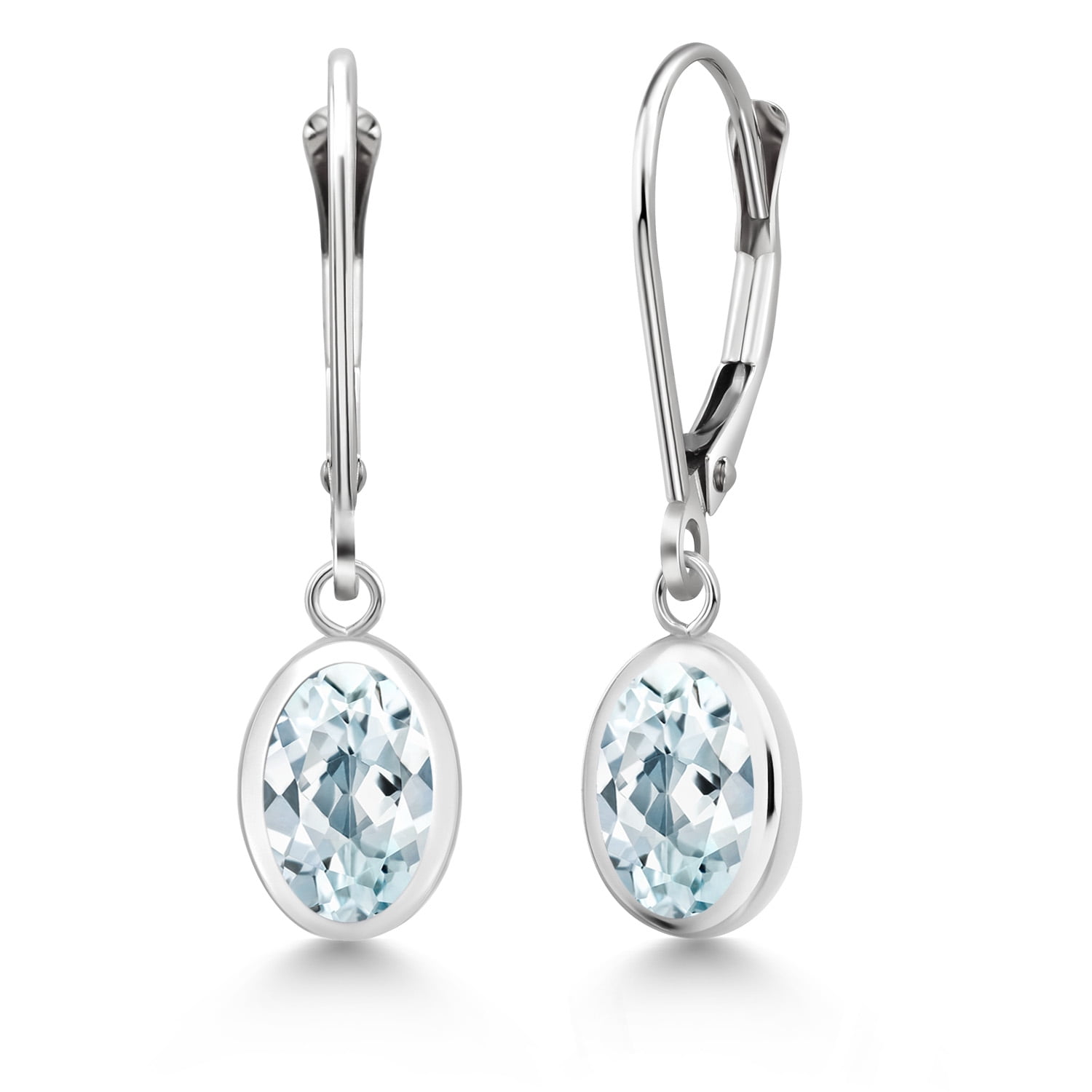 Gem Stone King 925 Sterling Silver Sky Blue Aquamarine Drop Dangle Leverback Earrings for Women (2.40 Cttw, Gemstone March Birthstone, Oval 8X6MM)