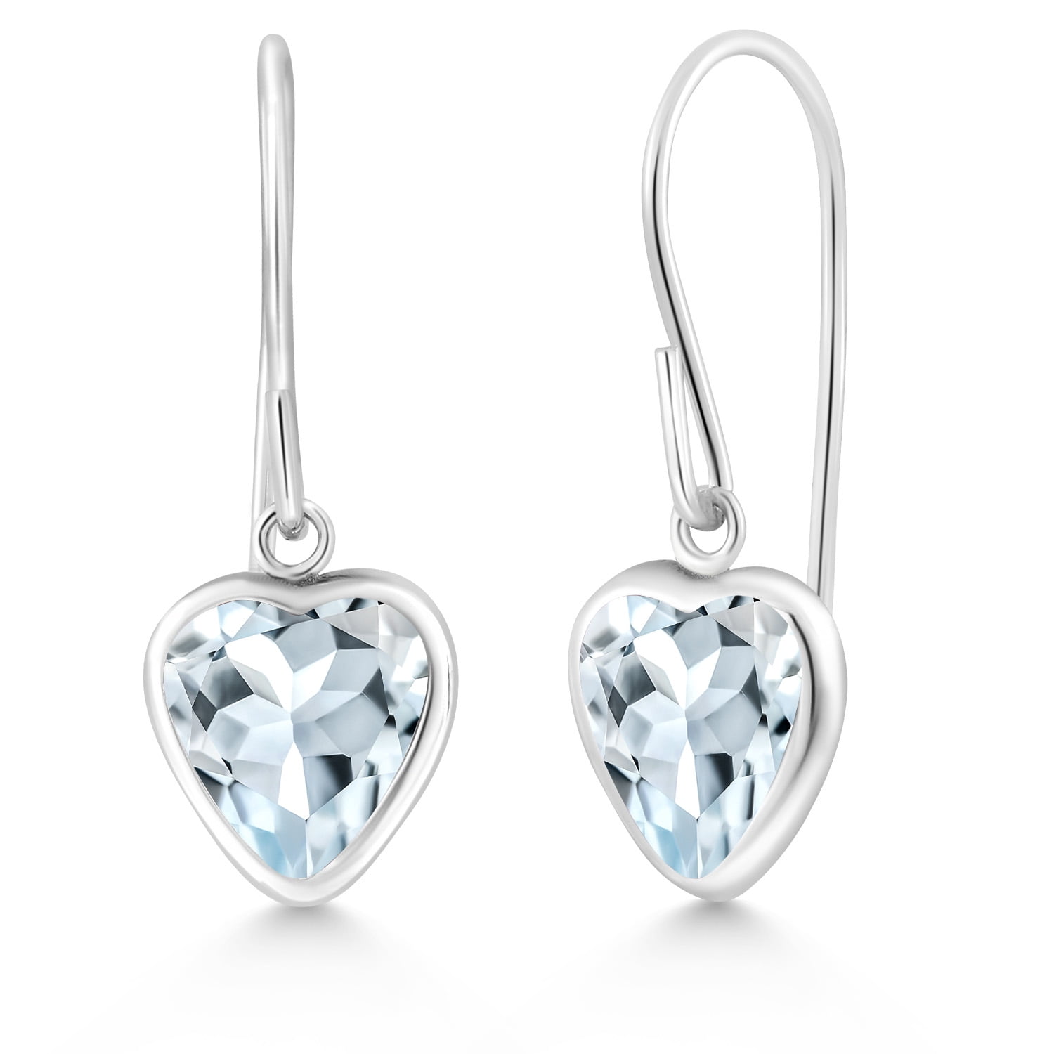 Gem Stone King 925 Sterling Silver Sky Blue Aquamarine French Wire Dangle Hook Earrings for Women (1.46 Cttw, Gemstone March Birthstone, Heart Shape 6MM)