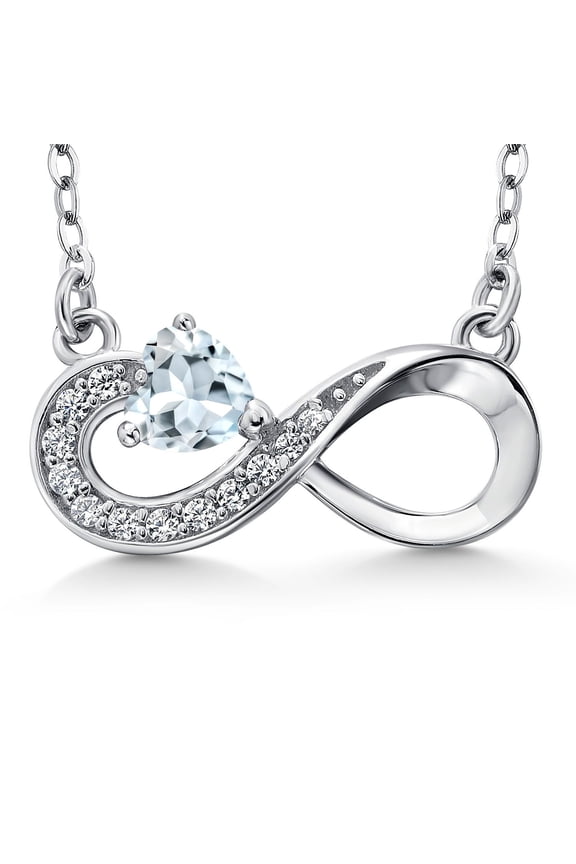 925 Sterling Silver Sky Blue Aquamarine Infinity Pendant Necklace for Women (0.40 Cttw, Heart Shape 4MM, with 18 inch Silver Chain)