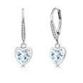 thumbnail image 1 of Gem Stone King 925 Sterling Silver Sky Blue Aquamarine and Lab Grown Diamond Earrings for Women | 1.56 Cttw | Gemstone March Birthstone | Heart Shape 6MM, 1 of 6