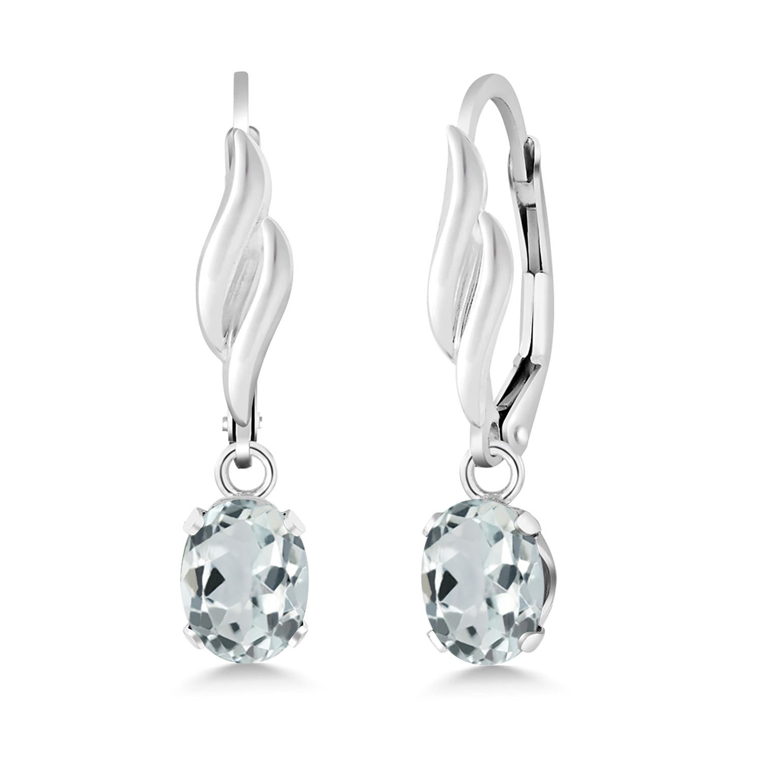Gem Stone King 925 Sterling Silver Sky Blue Aquamarine Leverback Dangle Drop Earrings for Women (1.50 Cttw, Gemstone March Birthstone, Oval 7X5MM)