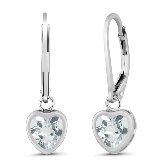 Gem Stone King 925 Sterling Silver Sky Blue Aquamarine Leverback Earrings for Women | 1.34 Cttw | Gemstone March Birthstone | 6MM Heart Shape