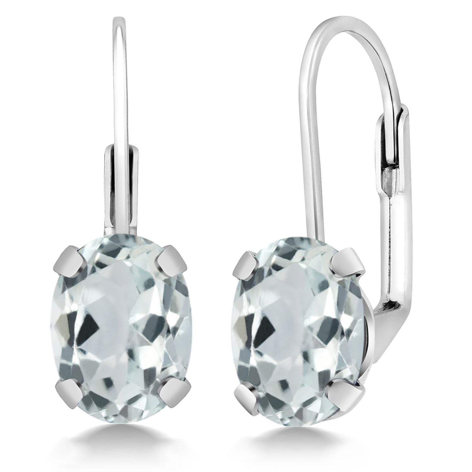 Gem Stone King 925 Sterling Silver Sky Blue Aquamarine Leverback Earrings for Women (2.40 Cttw, Gemstone March Birthstone, Oval 8X6mm)