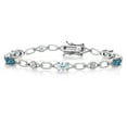 thumbnail image 1 of Gem Stone King 925 Sterling Silver Sky Blue Aquamarine and London Blue Topaz and Round White Lab Grown Diamond Tennis Bracelet for Women (3.34 Cttw, Gemstone Birthstone, Oval 6X4MM, 7.25 inches), 1 of 4