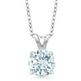 thumbnail image 1 of Gem Stone King 925 Sterling Silver Sky Blue Aquamarine Pendant Necklace for Women (0.75 Cttw, Gemstone March Birthstone, Round 6MM, With 18 inch Silver Chain), 1 of 5