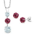 thumbnail image 1 of Gem Stone King 925 Sterling Silver Sky Blue Aquamarine and Pink Tourmaline Pendant and Earrings Jewelry Set for Women (2.56 Cttw, Gemstone March Birthstone, with 18 inch Chain), 1 of 3