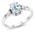 thumbnail image 1 of Gem Stone King 925 Sterling Silver Sky Blue Aquamarine and Red Garnet 3-Stone Rings for Women (1.30 Cttw, Gemstone March Birthstone, Oval 8X6MM, Size 6), 1 of 4