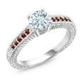 thumbnail image 1 of Gem Stone King 925 Sterling Silver Sky Blue Aquamarine and Red Garnet Engagement Ring for Women (0.95 Cttw, Gemstone Birthstone, Size 5), 1 of 5