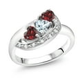 thumbnail image 1 of Gem Stone King 925 Sterling Silver Sky Blue Aquamarine and Red Garnet and White Created Sapphire Engagement Ring for Women (1.00 Cttw, Gemstone March Birthstone, Heart Shape 4MM, Size 9), 1 of 4
