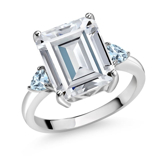Gem Stone King 925 Sterling Silver Sky Blue Aquamarine Ring Set with Moissanite (7.72 Cttw) (Size 6)