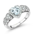 thumbnail image 1 of Gem Stone King 925 Sterling Silver Sky Blue Aquamarine Ring for Women (1.16 Cttw, Heart Shape 6MM, Gemstone Birthstone, Available in Size 5, 6, 7, 8, 9), 1 of 6