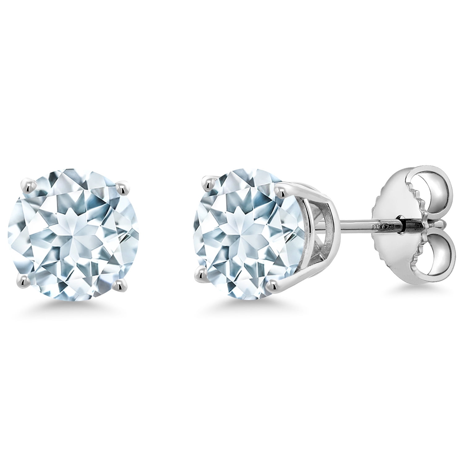 Gem Stone King 925 Sterling Silver Sky Blue Aquamarine Stud Earrings for Women | 1.50 Cttw | Gemstone March Birthstone | Round 6MM