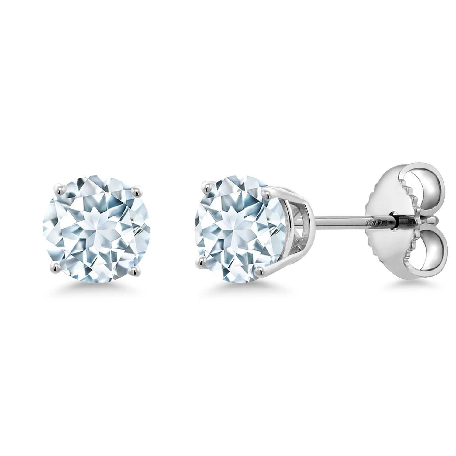 Gem Stone King 925 Sterling Silver Sky Blue Aquamarine Stud Earrings for Women | 0.50 Cttw | Gemstone March Birthstone | Round 4MM