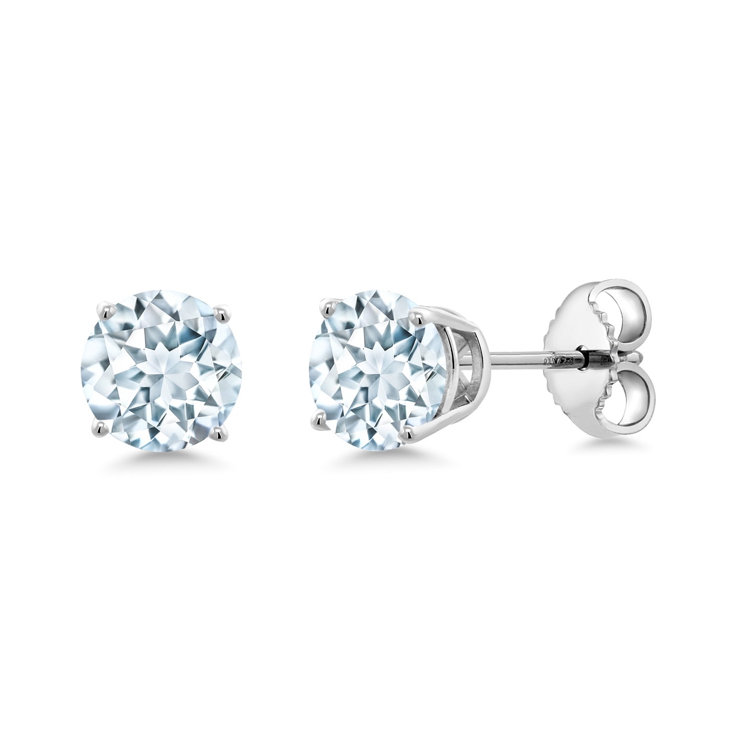 Gem Stone King 925 Sterling Silver Sky Blue Aquamarine Stud Earrings for Women Men (1.00 Cttw, Gemstone Birthstone, Round 5MM)
