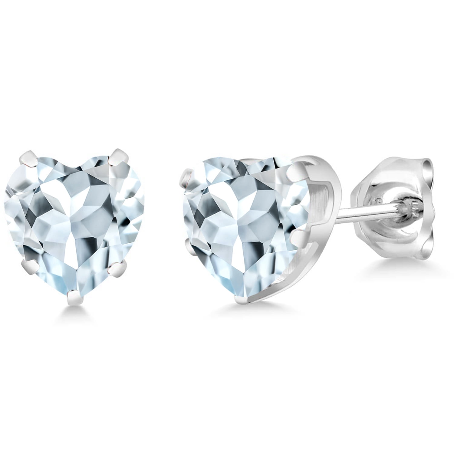 Gem Stone King 925 Sterling Silver Sky Blue Aquamarine Stud Earrings for Women Men (1.34 Cttw, Gemstone Birthstone, Heart Shape 6MM)