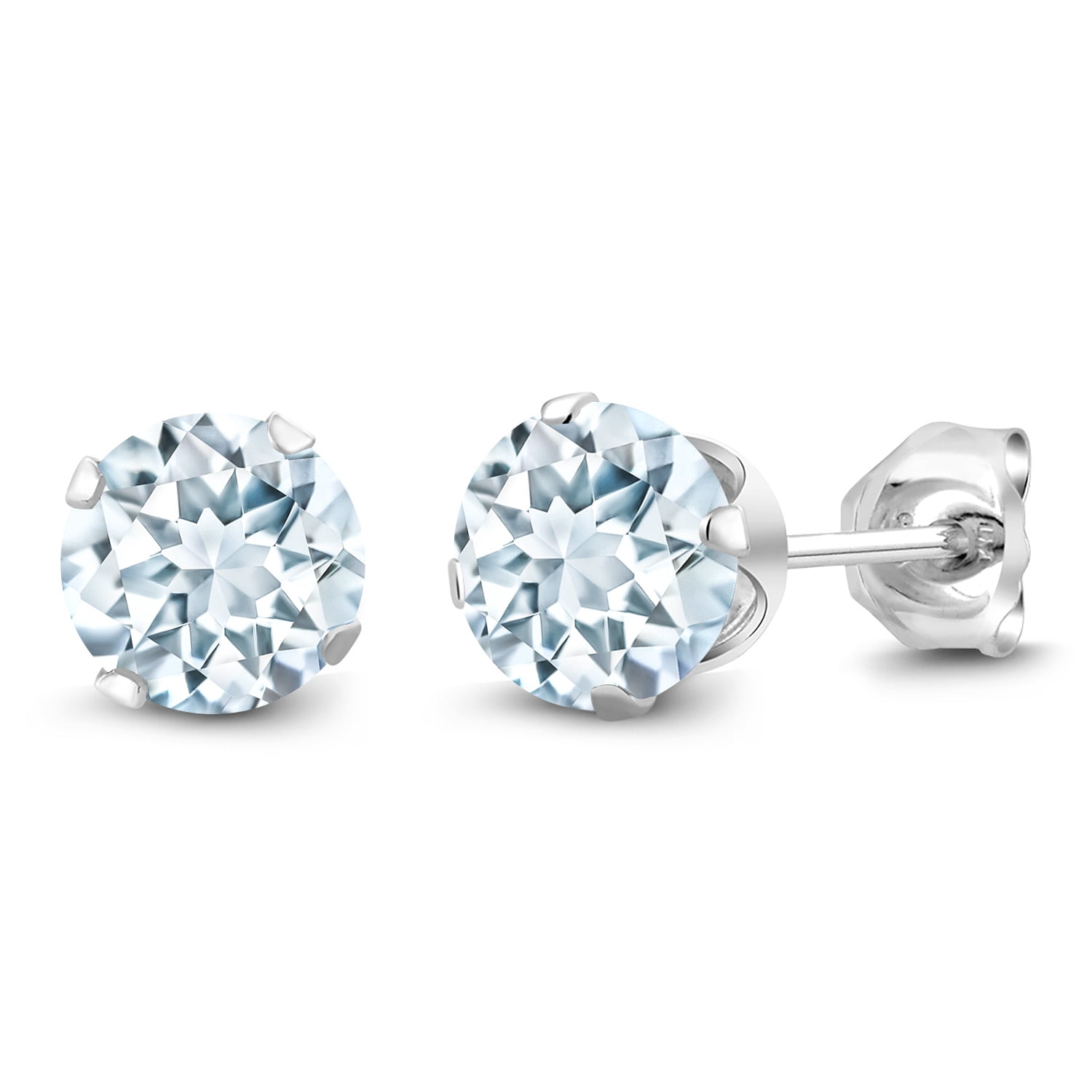 Gem Stone King 925 Sterling Silver Sky Blue Aquamarine Stud Earrings for Women Men (1.50 Cttw, Gemstone March Birthstone, Round 6MM)