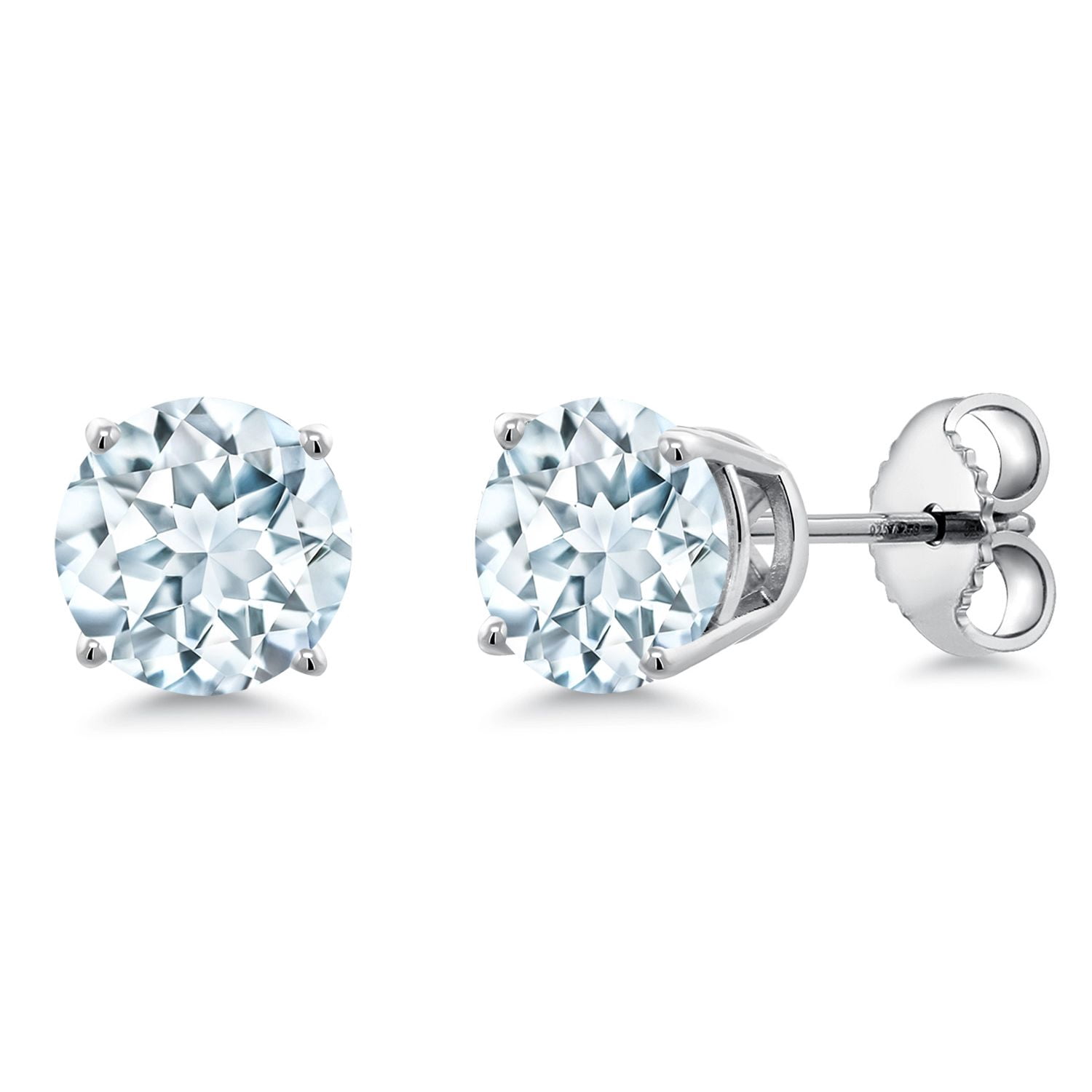 Gem Stone King 925 Sterling Silver Sky Blue Aquamarine Stud Earrings for Women Men (1.50 Cttw, Gemstone March Birthstone, Round 6MM)