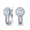 thumbnail image 1 of Gem Stone King 925 Sterling Silver Sky Blue Aquamarine and White Created Sapphire Earrings for Women (1.40 Cttw, Gemstone March Birthstone, Round 5MM), 1 of 6
