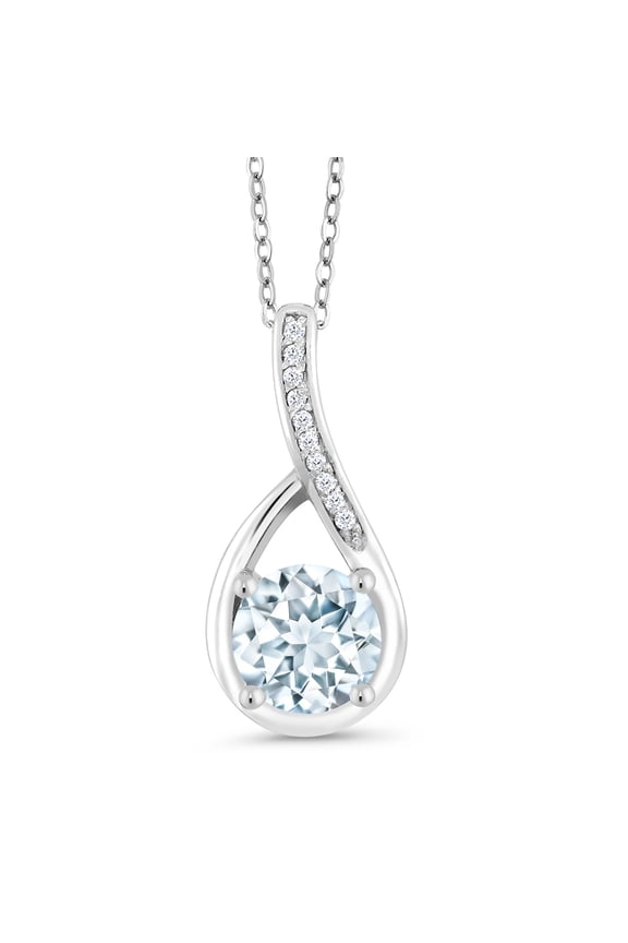 925 Sterling Silver Sky Blue Aquamarine and White Diamond Infinity Pendant Necklace for Women | 0.82 Cttw | Gemstone March Birthstone | Round 6MM | with 18 inch Silver Chain