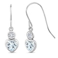 thumbnail image 1 of Gem Stone King 925 Sterling Silver Sky Blue Aquamarine and White Lab Grown Diamond Dangle Earrings for Women (1.03 Cttw, Gemstone March Birthstone, Heart Shape 5MM, Frechwire), 1 of 3
