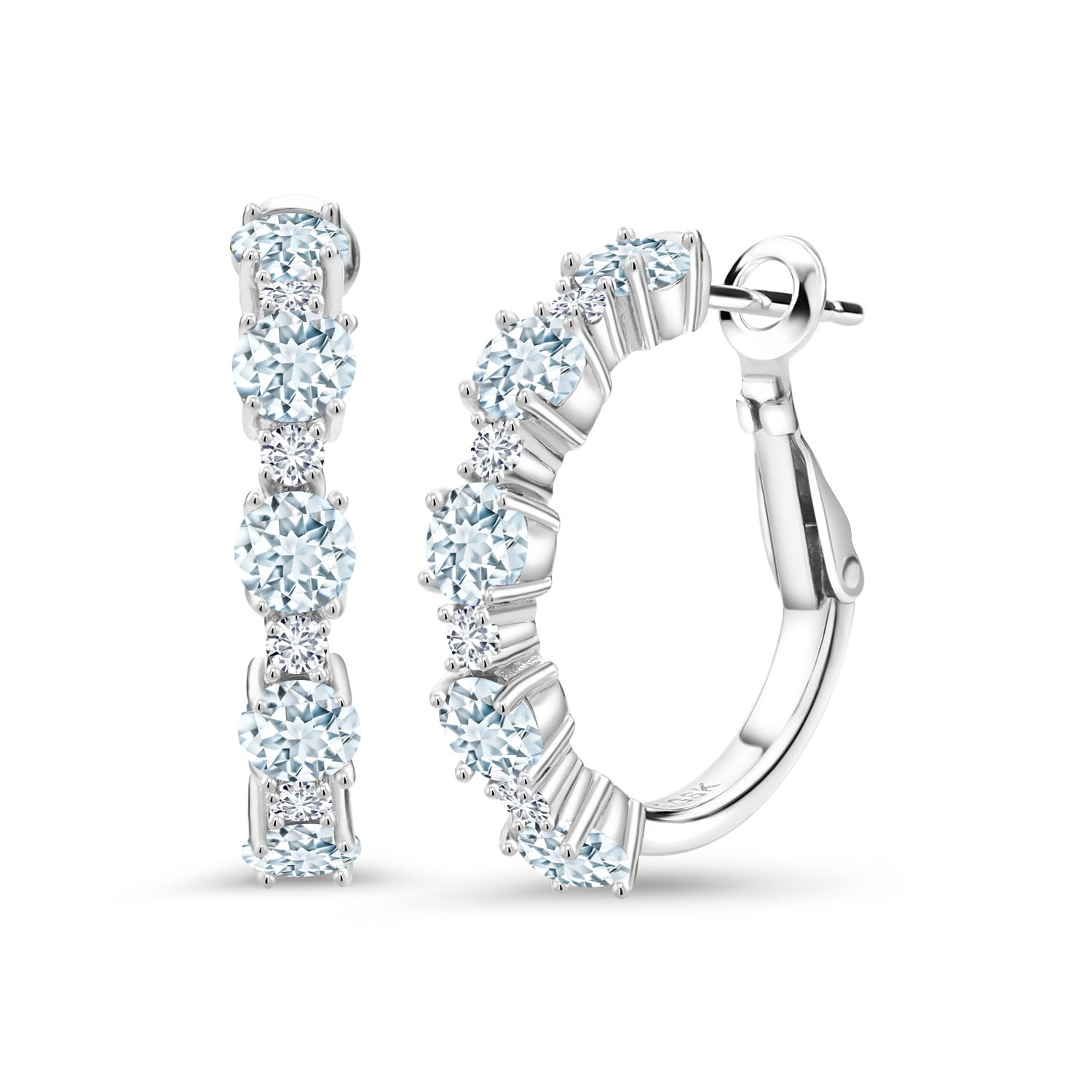 Gem Stone King 925 Sterling Silver Sky Blue Aquamarine and White Lab ...