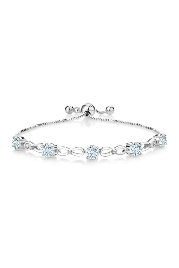 925 Sterling Silver Sky Blue Aquamarine and White Lab Grown Diamond Tennis Bracelet for Women (2.54 Cttw, Gemstone Birthstone, Fully Adjustable up to 8 inch)