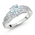 thumbnail image 1 of Gem Stone King 925 Sterling Silver Sky Blue Aquamarine White Lab Grown Diamond and White Moissanite Engagement Ring for Women (1.22 Cttw, Gemstone March Birthstone, Round 6MM and 3MM, Size 9), 1 of 4