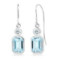 thumbnail image 1 of Gem Stone King 925 Sterling Silver Sky Blue Aquamarine and White Topaz French Wire Dangle Earrings for Women (1.88 Cttw, Gemstone March Birthstone, Emerald Cut 7X5MM, Round 3MM), 1 of 3