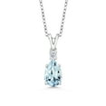 thumbnail image 1 of Gem Stone King 925 Sterling Silver Sky Blue Aquamarine and White Topaz Pendant Necklace for Women (1.24 Cttw, Gemstone March Birthstone, Pear Shape 9X6MM, with 18 inch Chain), 1 of 4