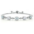 thumbnail image 1 of Gem Stone King 925 Sterling Silver Sky Blue Aquamarine and White Zirconia and Moissanite Tennis Bracelet for Women | 5.25 Cttw | Gemstone March Birthstone | Oval 7X5MM | Fully Adjustable 10 inch, 1 of 6