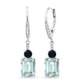 thumbnail image 1 of Gem Stone King 925 Sterling Silver Sky Blue Simulated Aquamarine Black Onyx and White Topaz Dangle Earrings for Women (5.26 Cttw, Gemstone Birthstone, Octagon 9X7MM), 1 of 4
