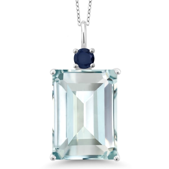 Gem Stone King 925 Sterling Silver Sky Blue Simulated Aquamarine and Blue Sapphire Pendant Necklace for Women | 16.15 Cttw | Gemstone March Birthstone | Octagon 18X13MM | With 18 inch Chain