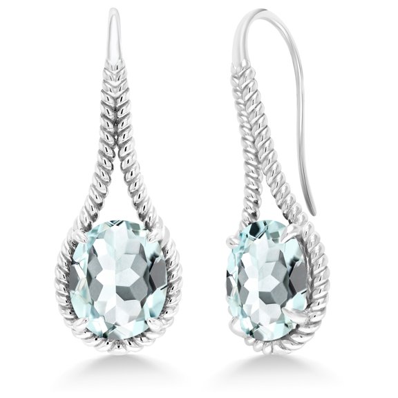 Gem Stone King 925 Sterling Silver Sky Blue Simulated Aquamarine Drop Dangle Earrings for Women | 7.86 Cttw | Gemstone March Birthstone | Oval 12X10MM | 1.18 inch
