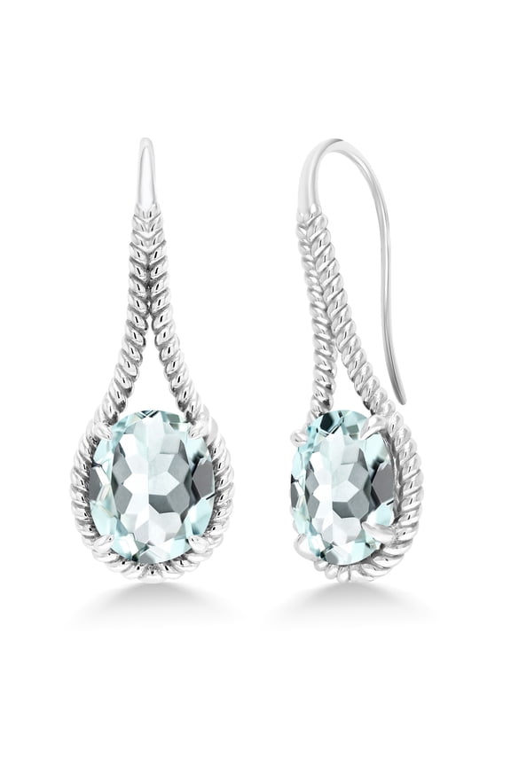 925 Sterling Silver Sky Blue Simulated Aquamarine Drop Dangle Earrings for Women | 7.86 Cttw | Gemstone March Birthstone | Oval 12X10MM | 1.18 inch