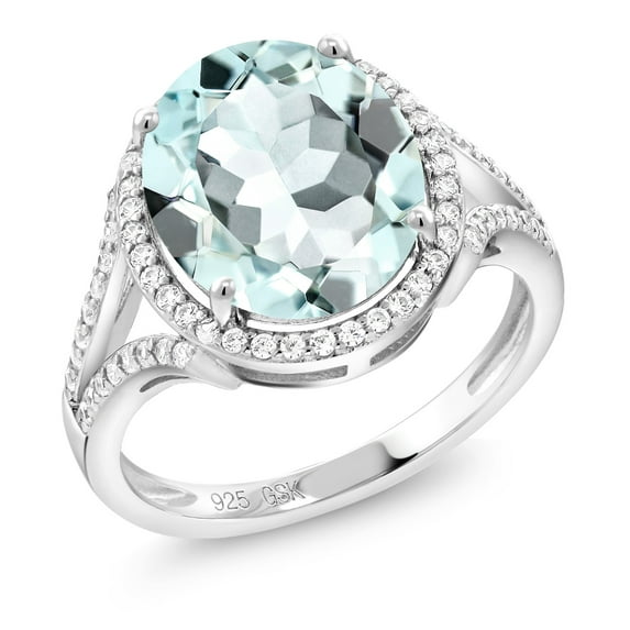 Gem Stone King 925 Sterling Silver Sky Blue Simulated Aquamarine Engagement Ring for Women (4.82 Cttw, Oval 12X10MM, Available 5,6,7,8,9)