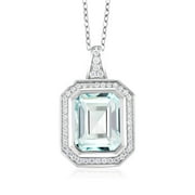 Gem Stone King 925 Sterling Silver Sky Blue Simulated Aquamarine Necklace | 4.64 Cttw | Emerald Cut 11X9MM Pendant Necklace for Women | with 18 inch Silver Chain