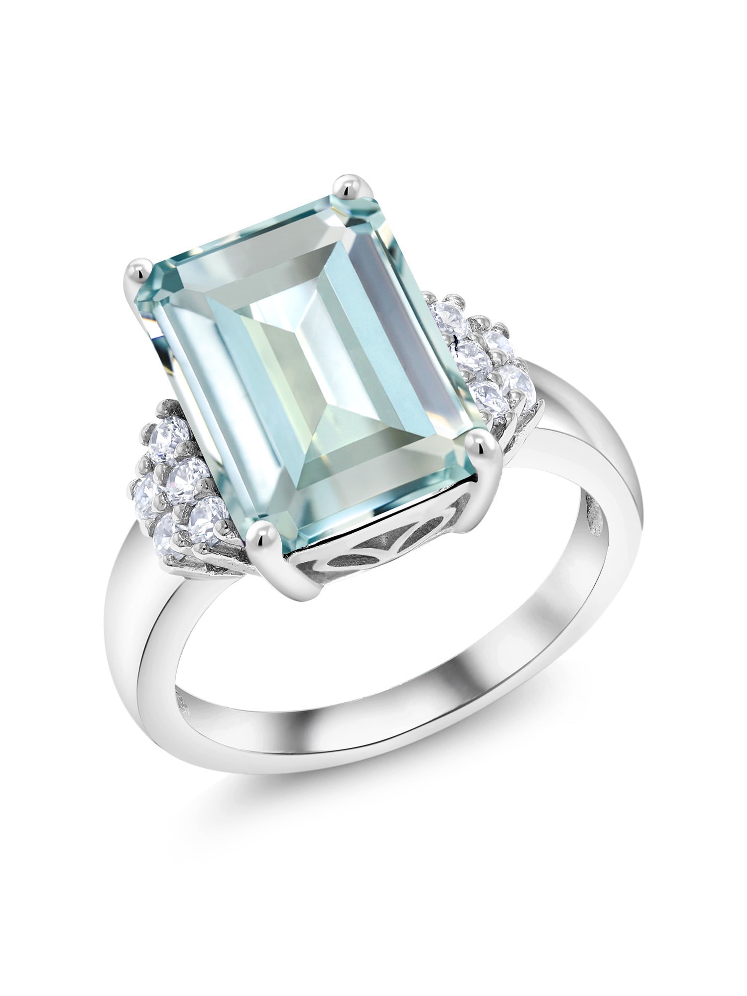 Gem Stone King 925 Sterling Silver Sky Blue Simulated Aquamarine Ring ...