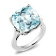 thumbnail image 1 of Gem Stone King 925 Sterling Silver Sky Blue Simulated Aquamarine and White Created Sapphire Engagement Ring for Women (10.92 Cttw, 14MM Cushion, Size 7), 1 of 3