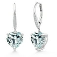 thumbnail image 1 of Gem Stone King 925 Sterling Silver Sky Blue Simulated Aquamarine and White Lab Grown Diamond Leverback Dangle Drop Earrings for Women (6.10 Cttw, Gemstone, Heart Shape 10MM), 1 of 3