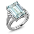 thumbnail image 1 of Gem Stone King 925 Sterling Silver Sky Blue Simulated Aquamarine and White Moissanite Engagement Ring for Women (6.67 Cttw, Gemstone March Birthstone, Emerald Cut 14X10MM, Size 5), 1 of 6