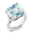 thumbnail image 1 of Gem Stone King 925 Sterling Silver Sky Blue Simulated Aquamarine and Black Diamond Engagement Ring for Women (10.92 Cttw, 14MM Cushion, Size 5), 1 of 3