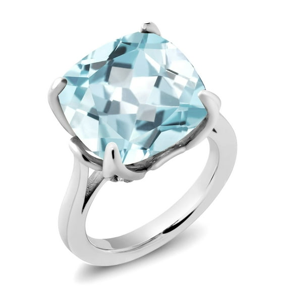 Gem Stone King 925 Sterling Silver Sky Blue Simulated Aquamarine and White Diamond Engagement Ring for Women (10.92 Cttw, 14MM Cushion, Size 8)
