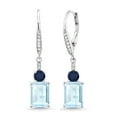 thumbnail image 1 of Gem Stone King 925 Sterling Silver Sky Blue Topaz and Blue Sapphire Dangle Earrings for Women (6.01 Cttw, Gemstone November Birthstone, Emerald Cut 9X7MM), 1 of 4