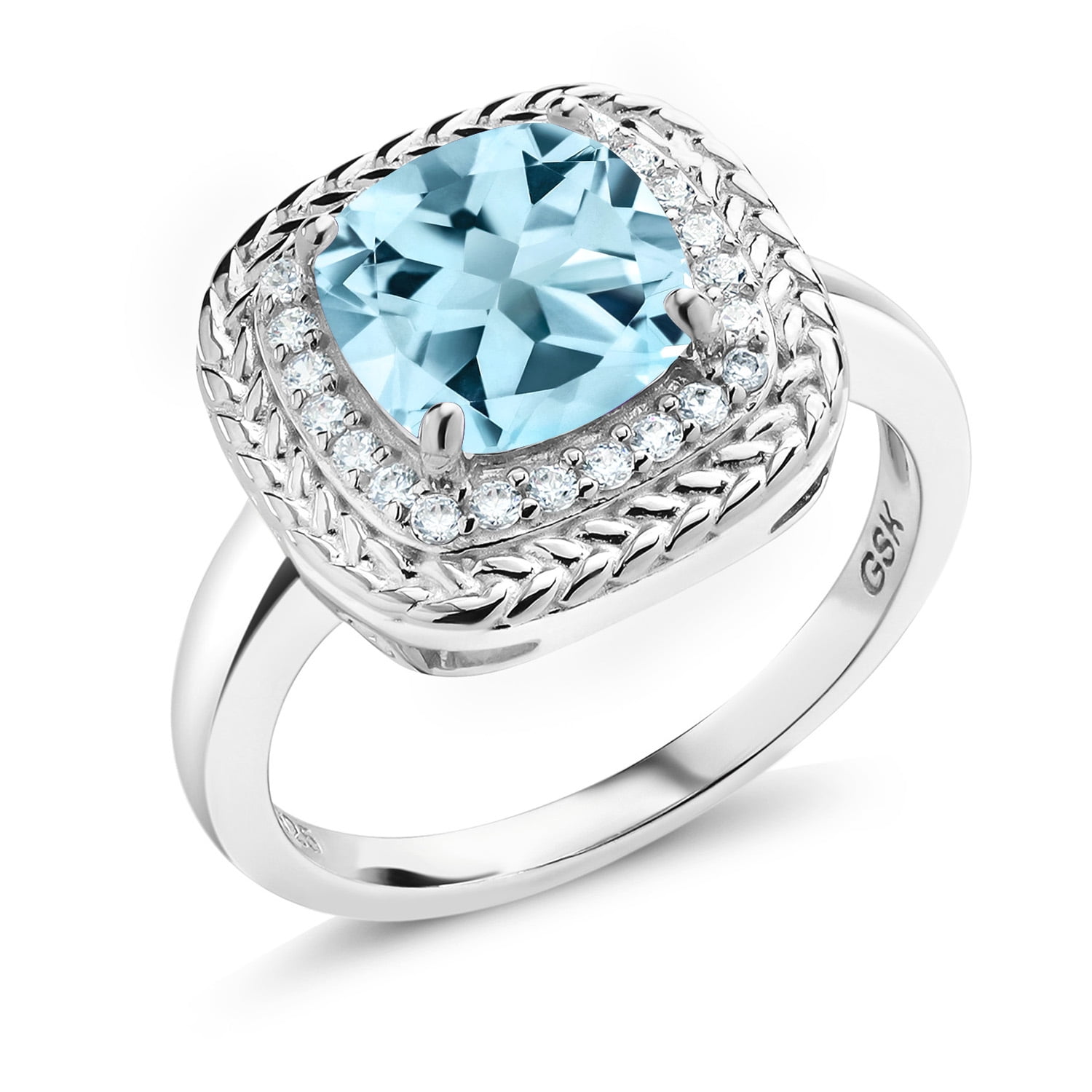 Gem Stone King 925 Sterling Silver Sky Blue Topaz Engagement Ring for ...