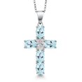 thumbnail image 1 of Gem Stone King 925 Sterling Silver Sky Blue Topaz and Lab Grown Diamond Cross Pendant Necklace for Women | 2.90 Cttw | Gemstone November Birthstone | Oval 6X4MM | With 18 inch Chain, 1 of 6