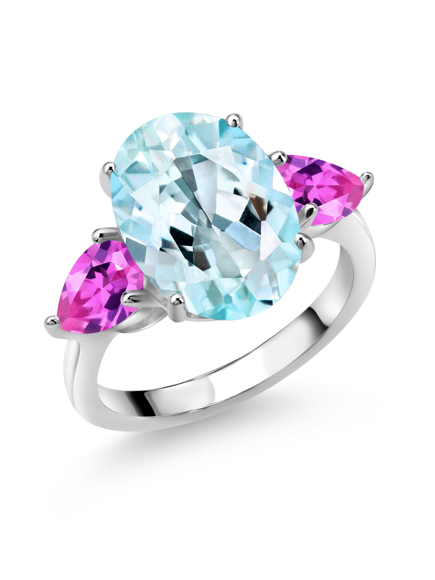 Gem Stone King 925 Sterling Silver Sky Blue Topaz and Pink Created