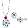 thumbnail image 1 of Gem Stone King 925 Sterling Silver Sky Blue Topaz and Red Created Ruby Pendant and Earrings Jewelry Set for Women (14.55 Cttw, Round 10MM, Gemstone November Birthstone, with 18 inch Silver Chain), 1 of 3