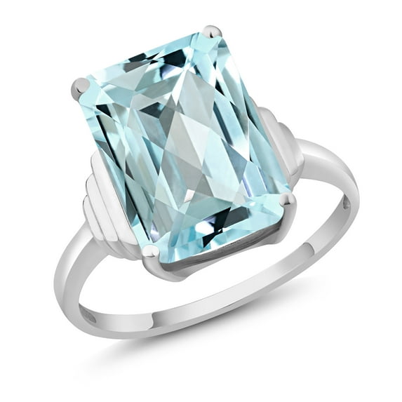 Gem Stone King 925 Sterling Silver Sky Blue Topaz Ring for Women (8.30 Cttw, Emerald Cut Checkerboard 14X10MM, Gemstone November Birthstone, Available in Size 5, 6, 7, 8, 9)